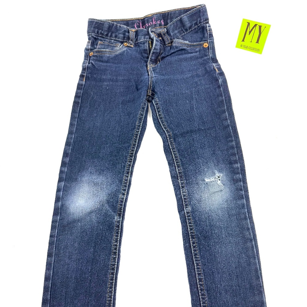 Cherokee Girls Dark Wash Skinny Jeans Size 5T – Distressed Knee